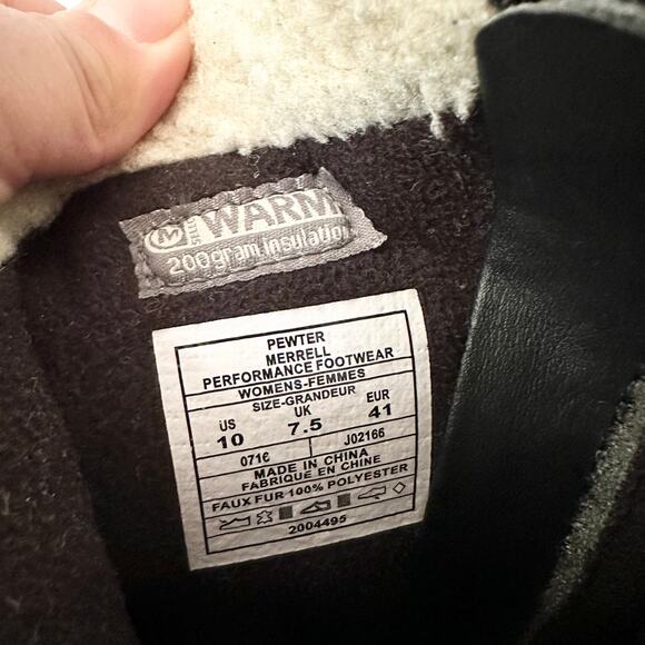 Merrell Grey Pewter Mid Calf Murren Waterproof Hiking Zip Boots Lined 10 J02165 - Picture 7 of 9